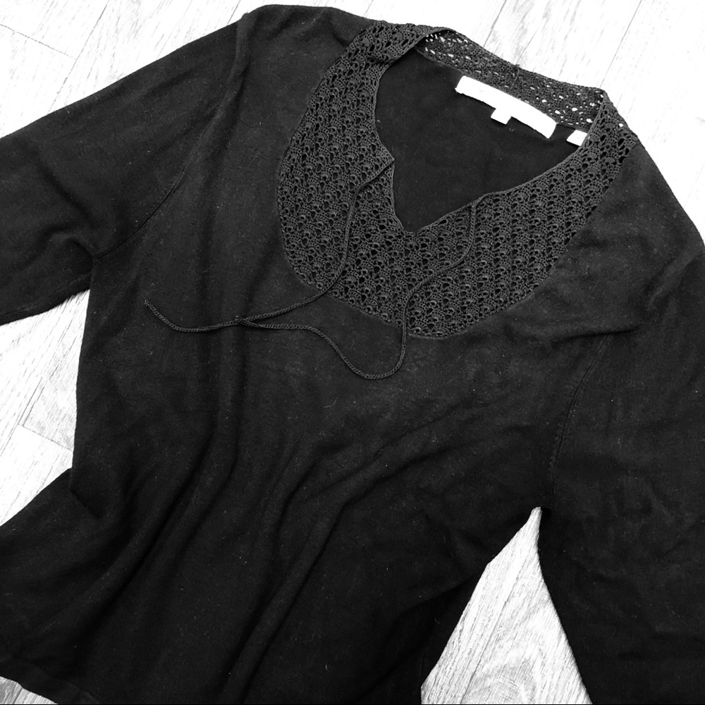 Max Studio top, L. Knit w crochet details, EUC